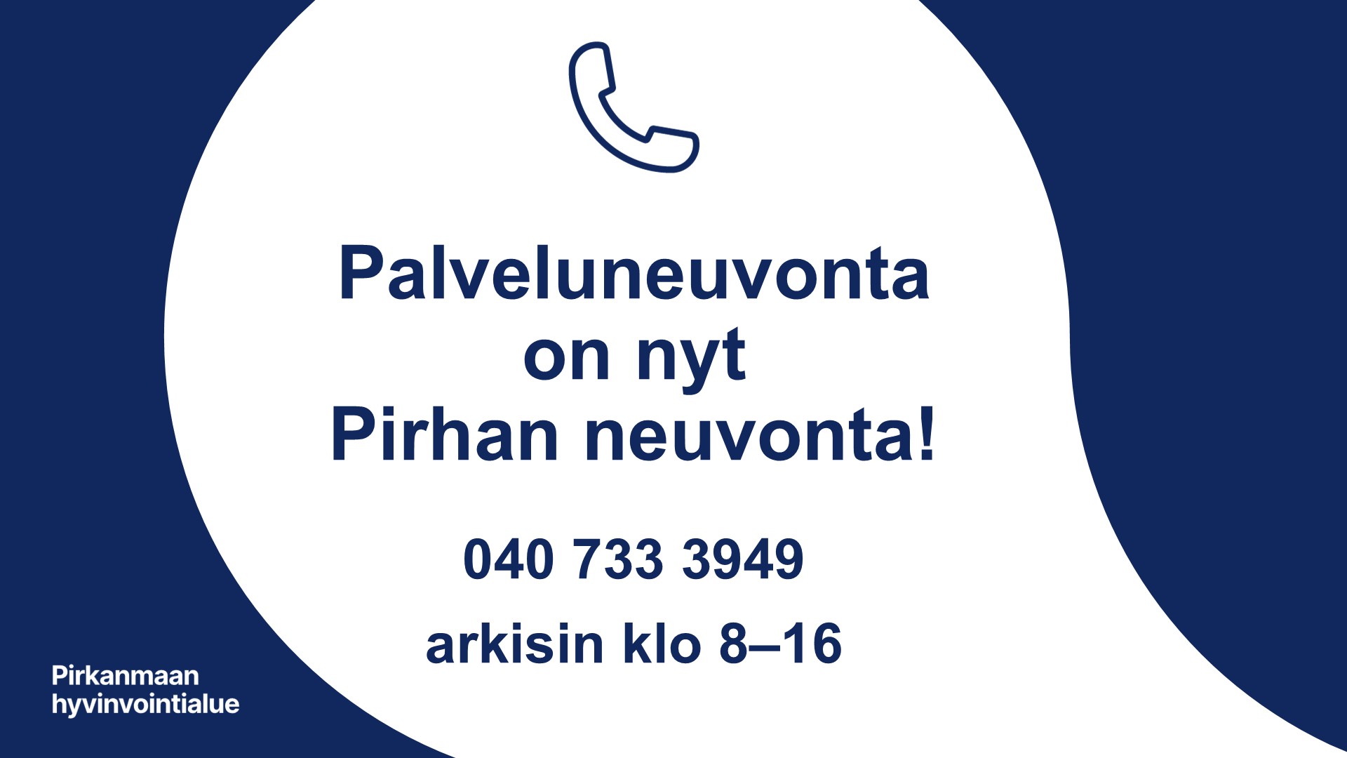Sinisellä taustalla on valkoinen puhekupla, jossa lukee: