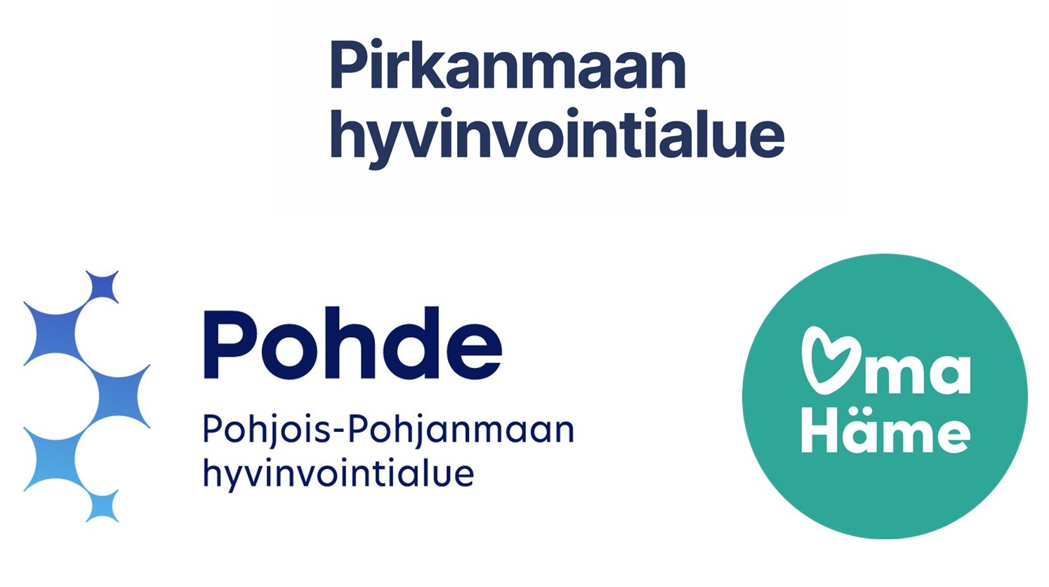 Pirkanmaan, Pohjois-Pohjanmaan ja Kanta-Hämeen hyvinvointialueen logot.