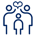 Kuvake, jossa on kolme ihmishahmoa ja sydän.