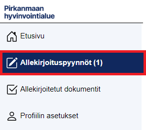 Odottavien allekirjoituspyyntöjen lukumäärä ilmenee valikosta.