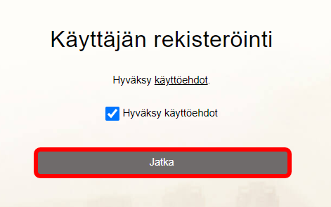 Tutustu käyttöehtoihin, hyväksy ne ja valitse Jatka.