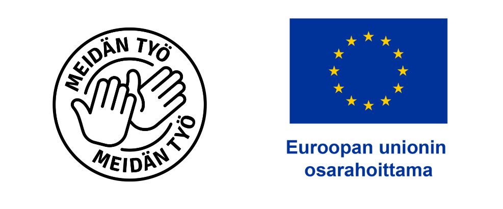 Meidän työ -hankkeen logo ja Euroopan unionin osarahoittama -logo.