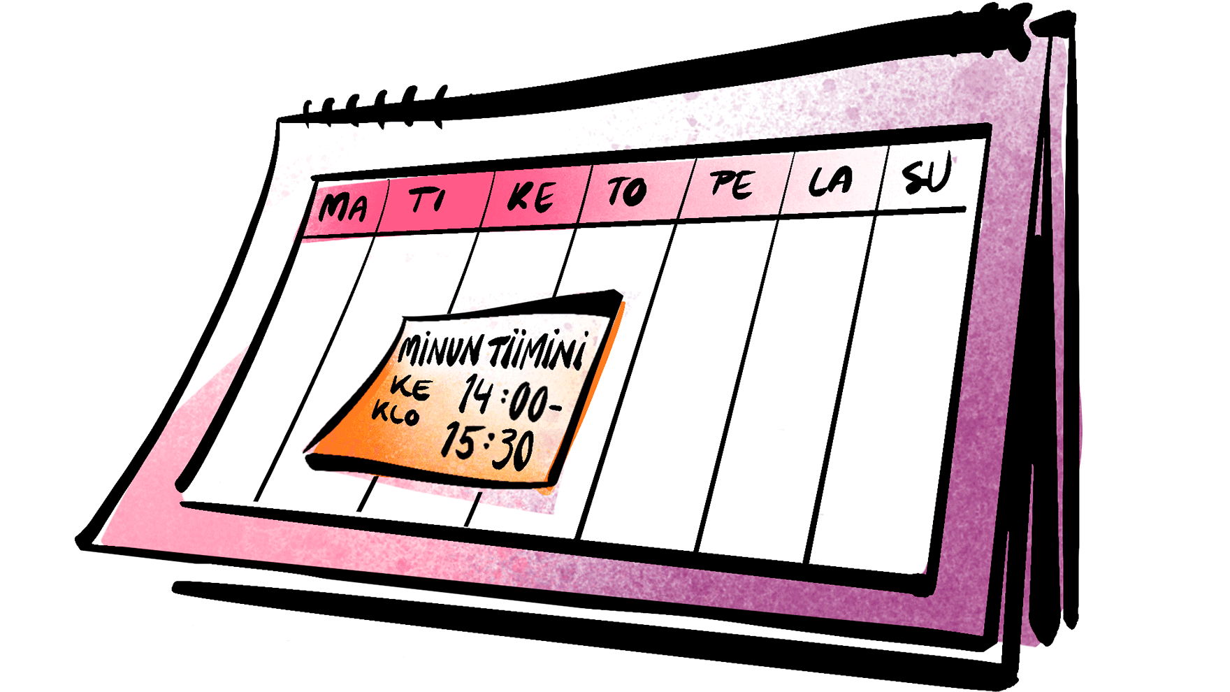 Piirroskuva kalenterista, jossa kerrotaan Minun tiimini kokoontumisajankohta.
