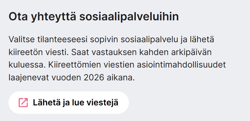 Kuvakaappaus OmaPirhasta, jossa on otsikko "Ota yhteyttä sosiaalipalveluihin".