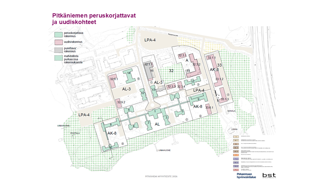 Karttakuva Pitkäniemen rakennuksista.