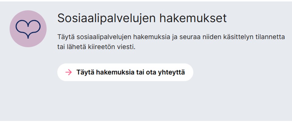 Kuvakaappaus OmaPirhasta, jossa on otsikko "Sosiaalipalvelujen hakemukset".